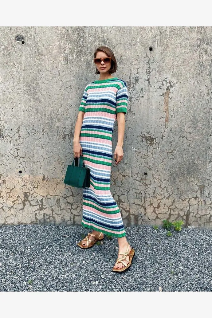 RUE STIIC WREN MAXI DRESS - RETRO STRIPE ORCHID PINK