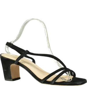 Sandro Black Mae Leather Block Heel Sandals UK 7 EU 40 👠
