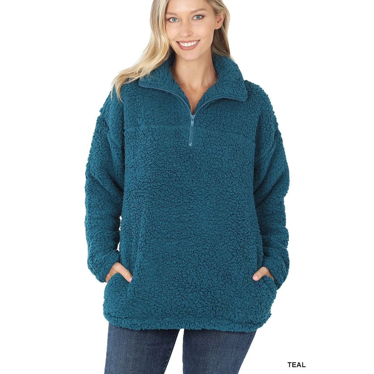 Sherpa Pull Over in Teal