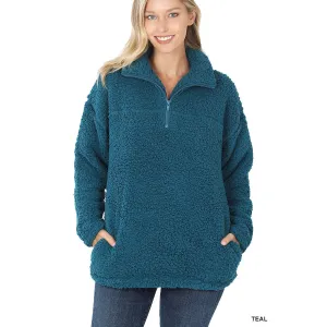 Sherpa Pull Over in Teal
