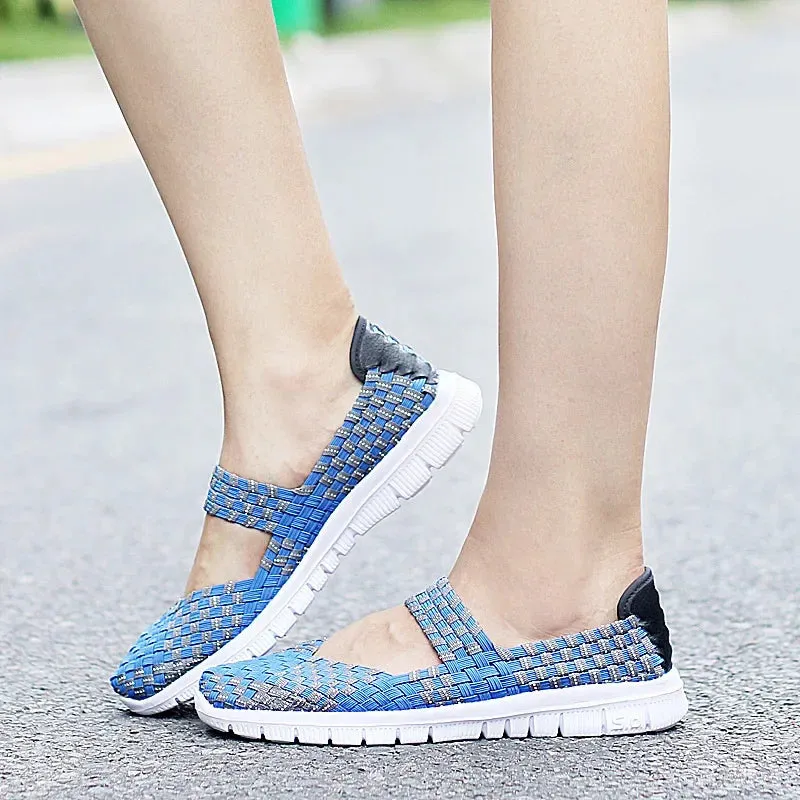 Size 43 Casual Women Shoes Elastic Band Weave Shoes for Women Comfort Flats Non Slip Women Loafers Zapatos De Mujer