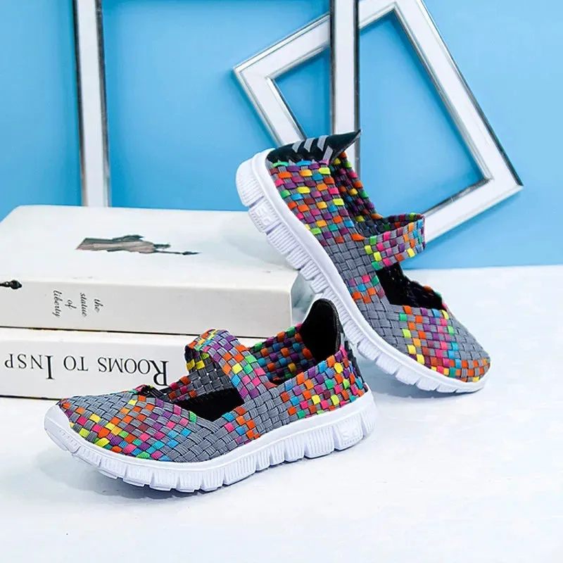 Size 43 Casual Women Shoes Elastic Band Weave Shoes for Women Comfort Flats Non Slip Women Loafers Zapatos De Mujer