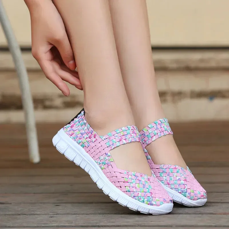 Size 43 Casual Women Shoes Elastic Band Weave Shoes for Women Comfort Flats Non Slip Women Loafers Zapatos De Mujer