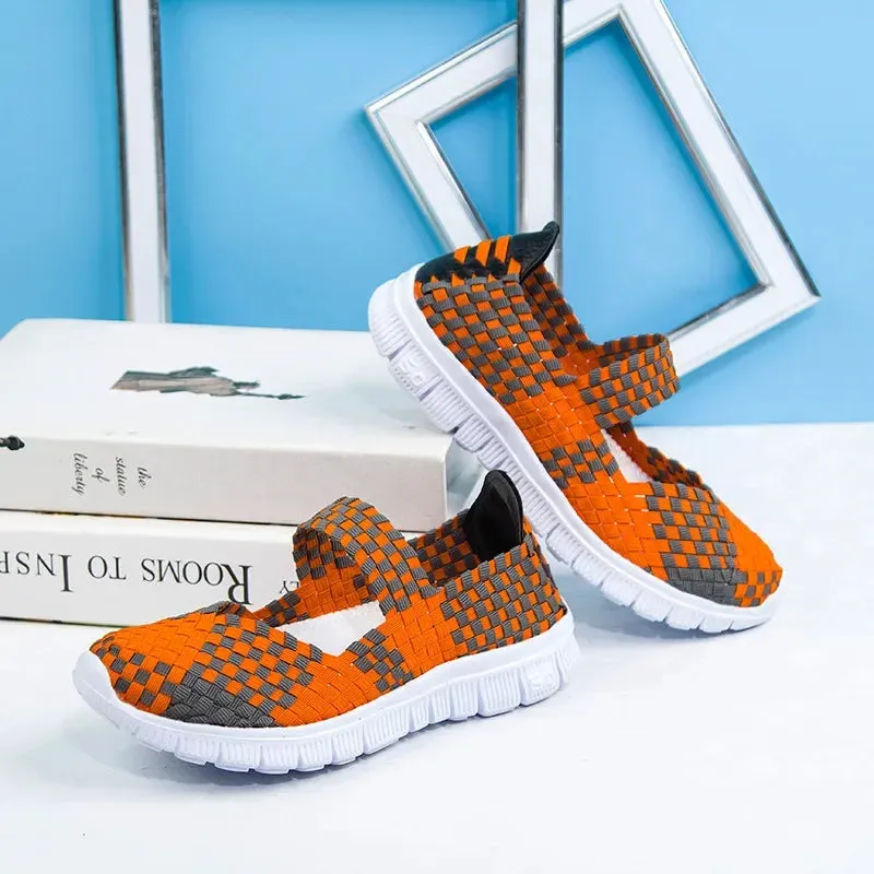Size 43 Casual Women Shoes Elastic Band Weave Shoes for Women Comfort Flats Non Slip Women Loafers Zapatos De Mujer