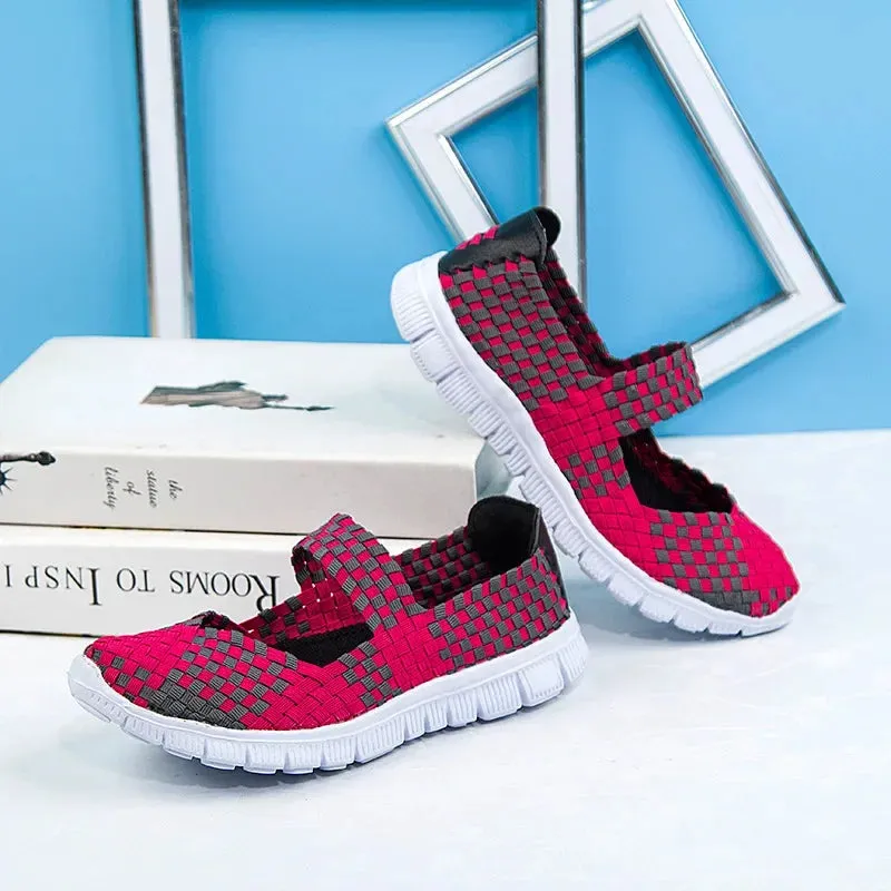 Size 43 Casual Women Shoes Elastic Band Weave Shoes for Women Comfort Flats Non Slip Women Loafers Zapatos De Mujer