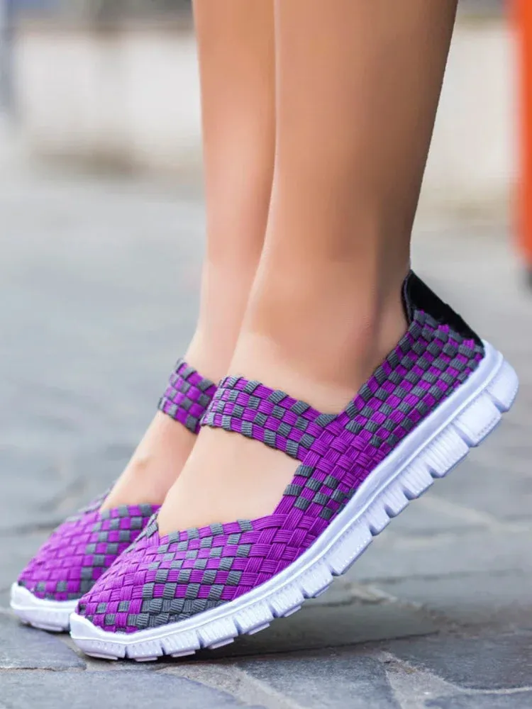 Size 43 Casual Women Shoes Elastic Band Weave Shoes for Women Comfort Flats Non Slip Women Loafers Zapatos De Mujer