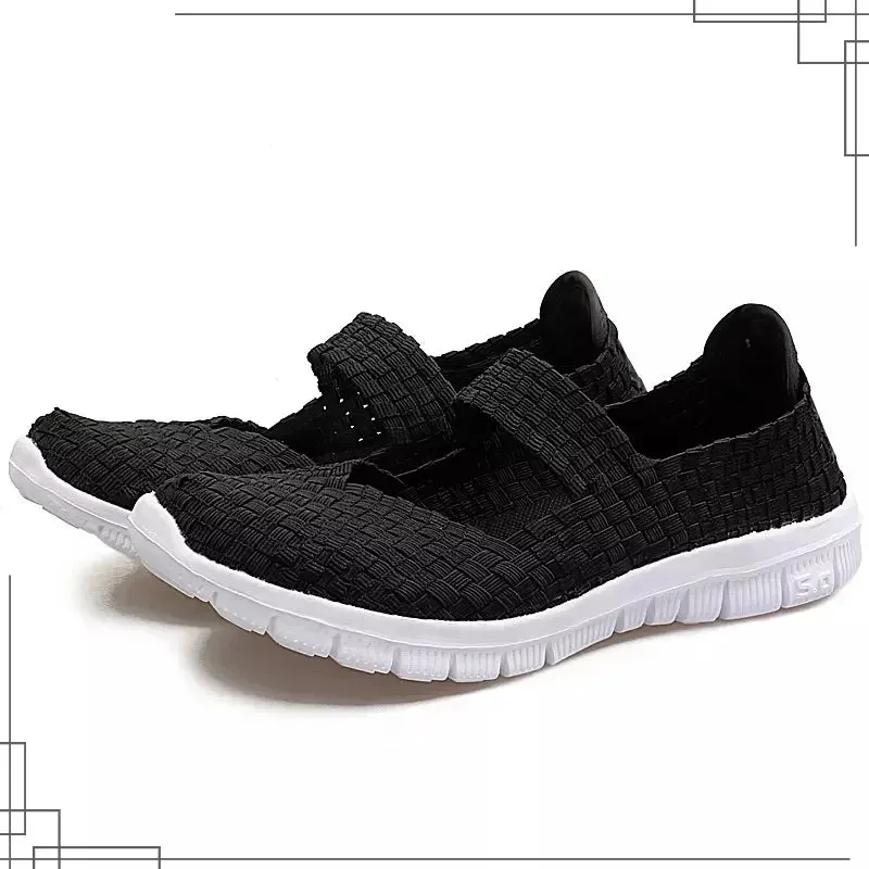 Size 43 Casual Women Shoes Elastic Band Weave Shoes for Women Comfort Flats Non Slip Women Loafers Zapatos De Mujer