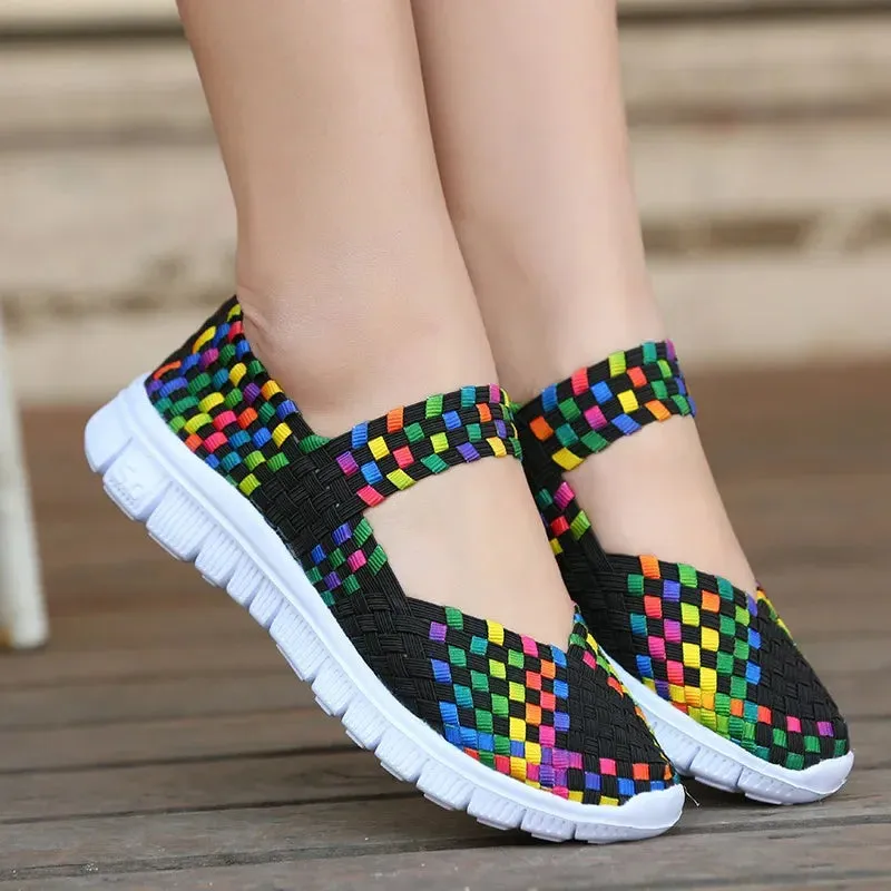 Size 43 Casual Women Shoes Elastic Band Weave Shoes for Women Comfort Flats Non Slip Women Loafers Zapatos De Mujer
