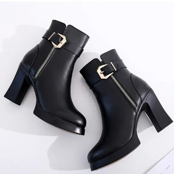 Small Size Block Heel Side Zipper Boots AP190