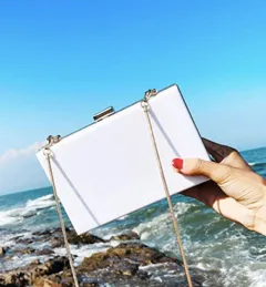Solid Alys White Box Clutch Crossbody Bag