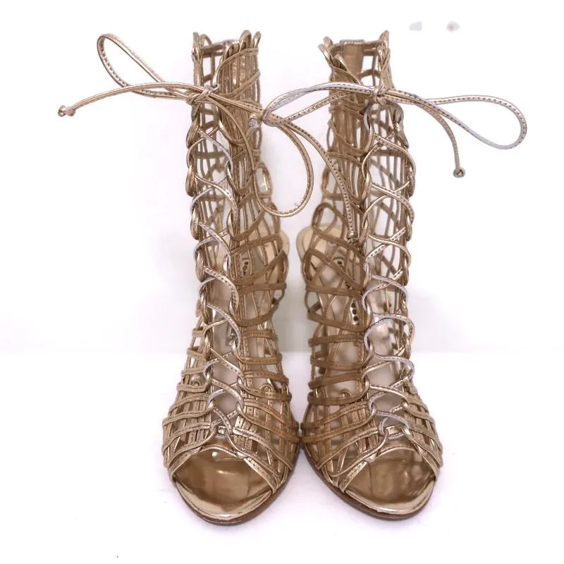 Sophia Webster Delphine Lace-Up Sandals Rose Gold Metallic Leather Size 36.5
