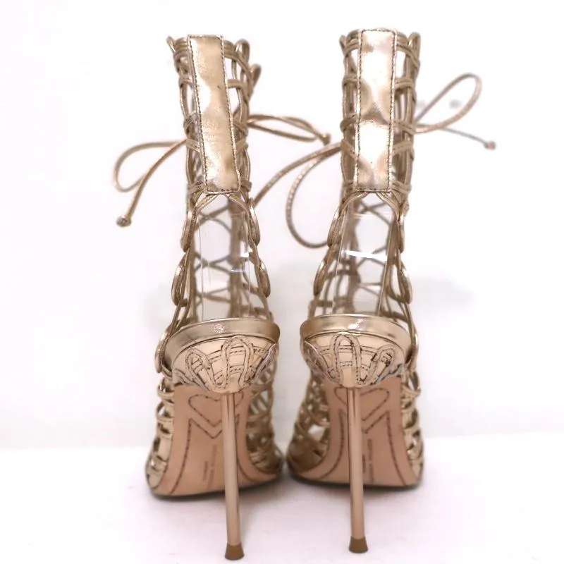 Sophia Webster Delphine Lace-Up Sandals Rose Gold Metallic Leather Size 36.5