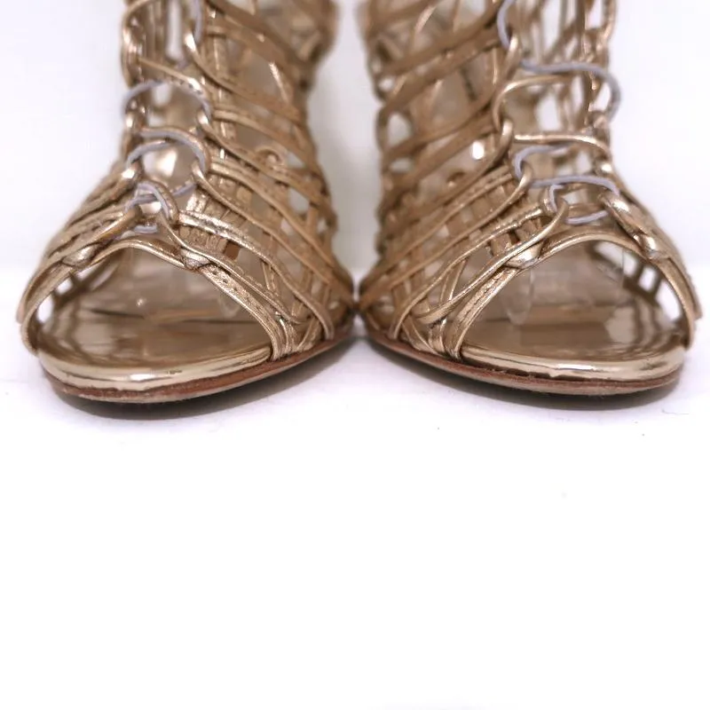 Sophia Webster Delphine Lace-Up Sandals Rose Gold Metallic Leather Size 36.5