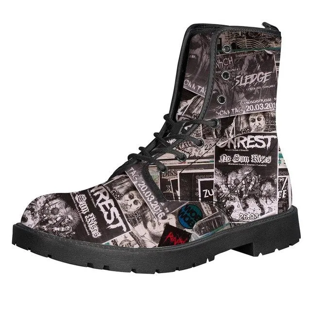 Steam Punk Print Women Martin Boot Platform Shoes Female Motorcycle Ankle Snow Boots For Woman Botas mujer