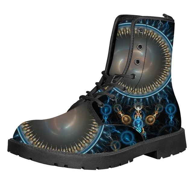 Steam Punk Print Women Martin Boot Platform Shoes Female Motorcycle Ankle Snow Boots For Woman Botas mujer