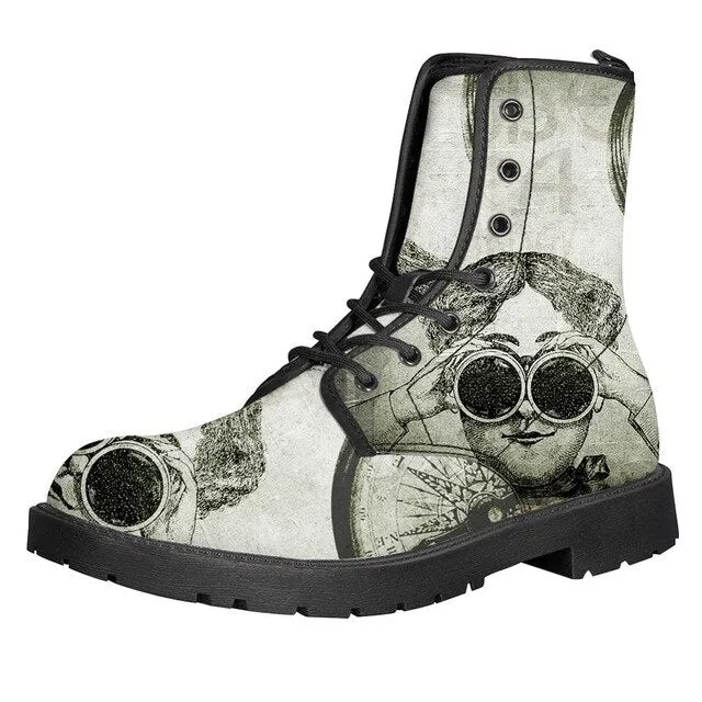 Steam Punk Print Women Martin Boot Platform Shoes Female Motorcycle Ankle Snow Boots For Woman Botas mujer