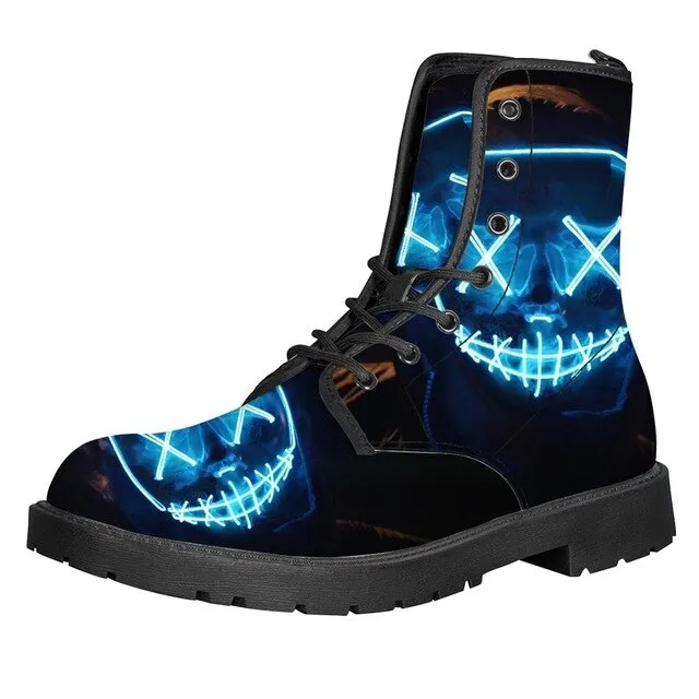 Steam Punk Print Women Martin Boot Platform Shoes Female Motorcycle Ankle Snow Boots For Woman Botas mujer