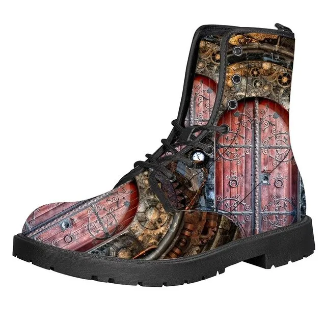 Steam Punk Print Women Martin Boot Platform Shoes Female Motorcycle Ankle Snow Boots For Woman Botas mujer