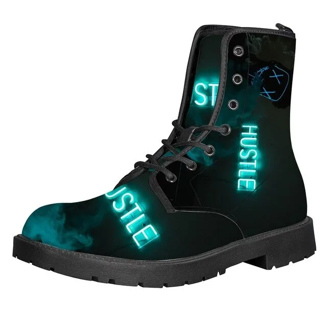 Steam Punk Print Women Martin Boot Platform Shoes Female Motorcycle Ankle Snow Boots For Woman Botas mujer