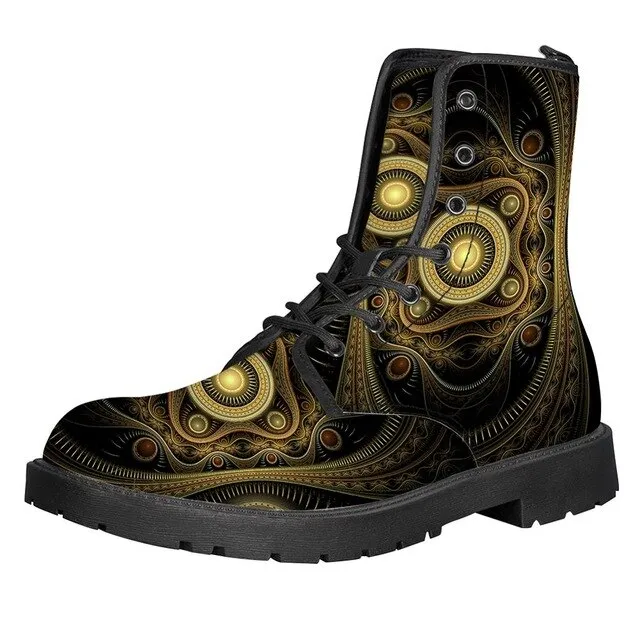 Steam Punk Print Women Martin Boot Platform Shoes Female Motorcycle Ankle Snow Boots For Woman Botas mujer