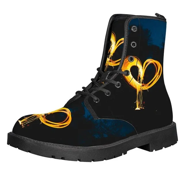 Steam Punk Print Women Martin Boot Platform Shoes Female Motorcycle Ankle Snow Boots For Woman Botas mujer