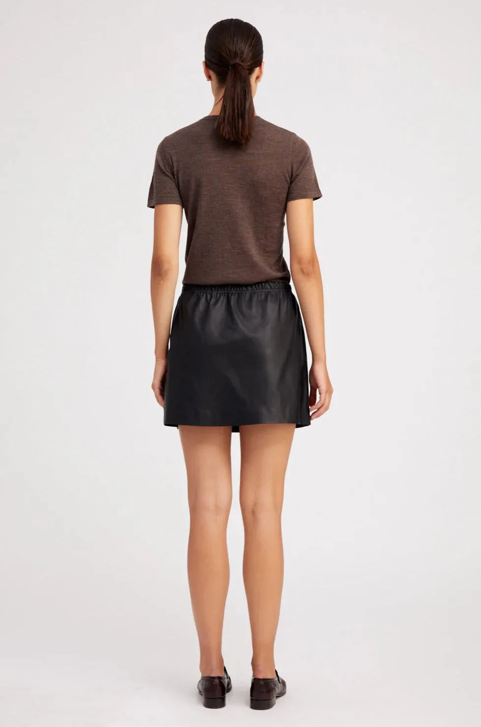 Straight Pull on Leather Skirt in Black