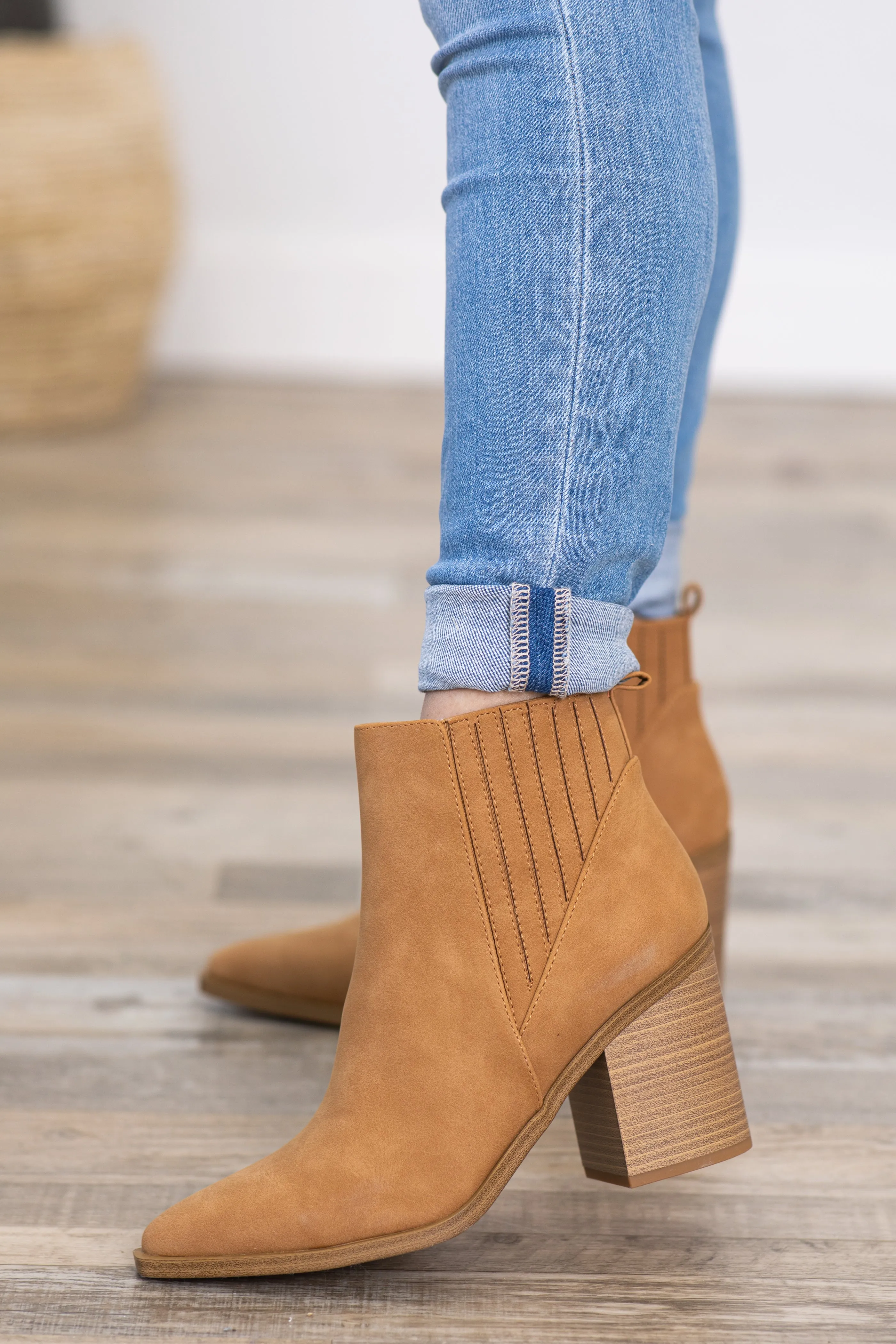 Tan Block Heel Booties