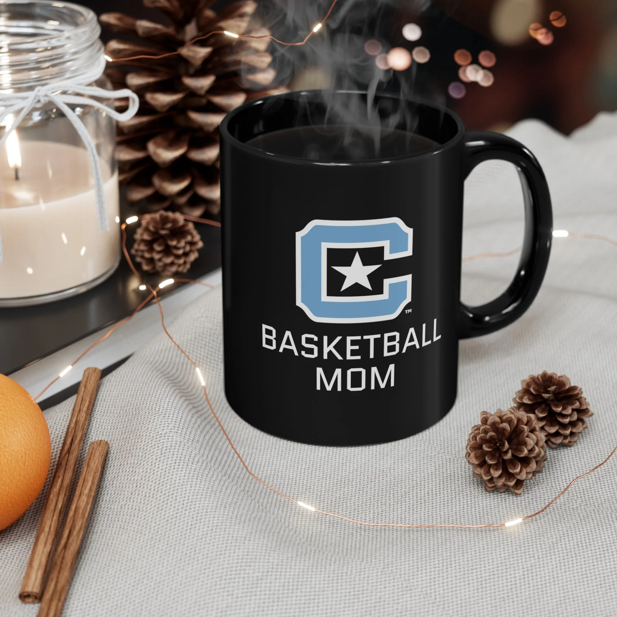 The Citadel Block C Logo, Sports Basketball Mom, Black Mug, 11oz