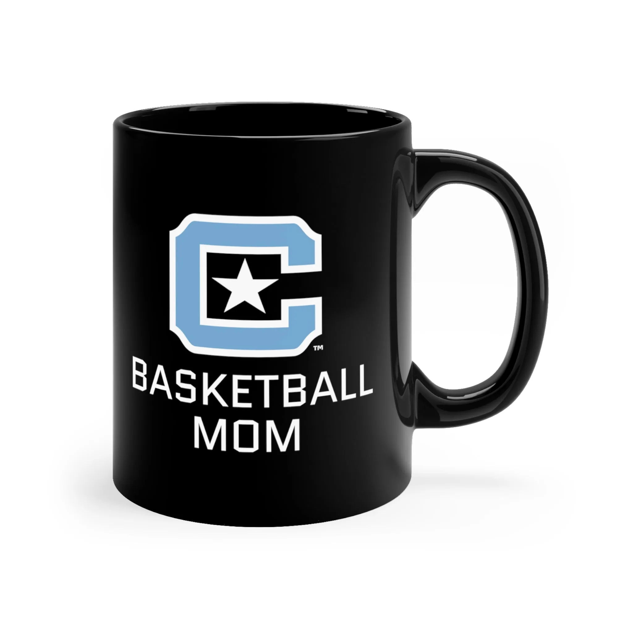 The Citadel Block C Logo, Sports Basketball Mom, Black Mug, 11oz
