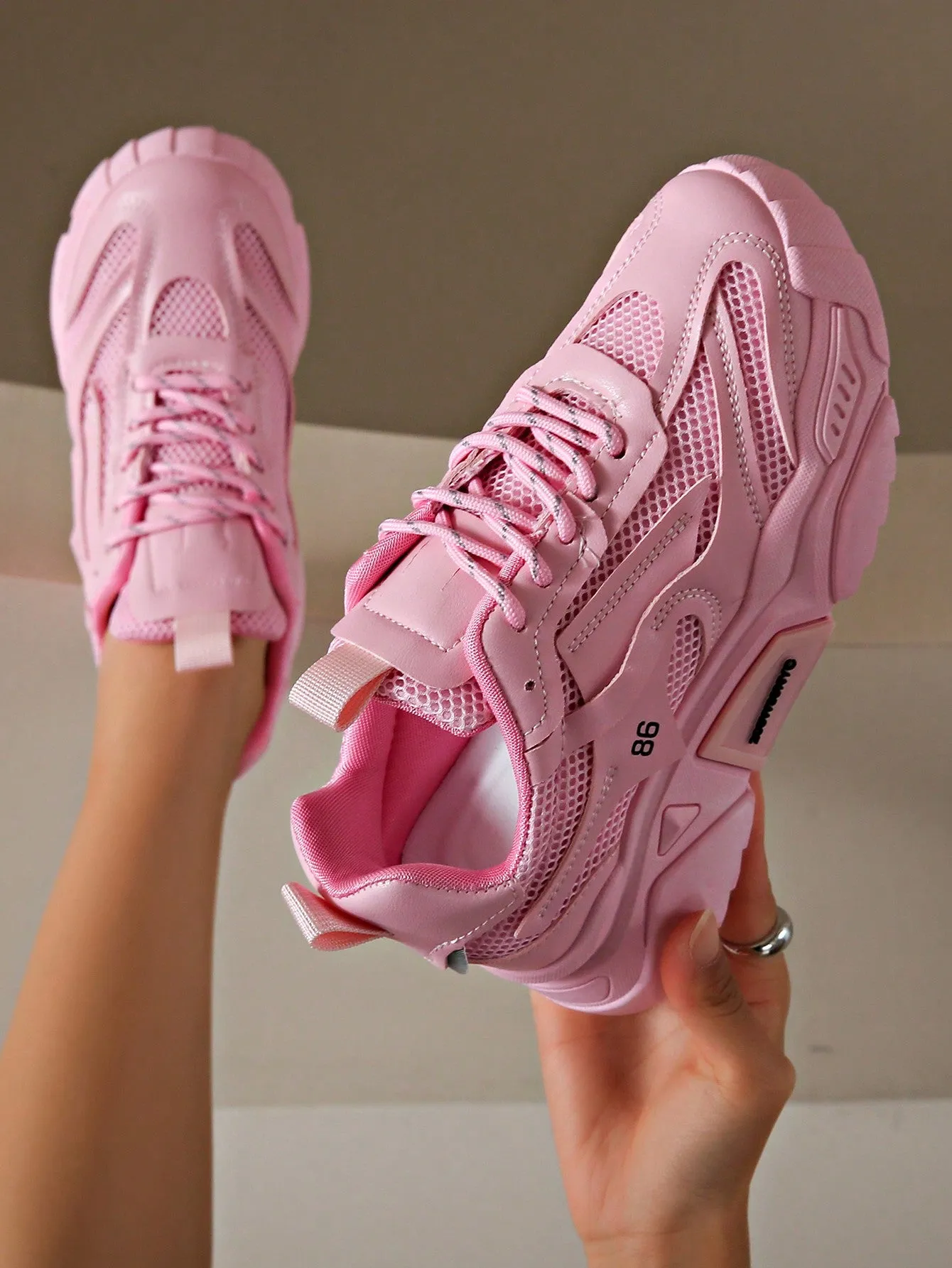 Thick-Soled Mesh Flat-Heeled Chunky Sneakers