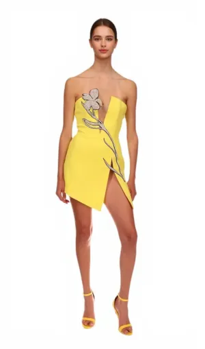 Tulle mesh flower hot diamond dress heavy slit sexy mini dress