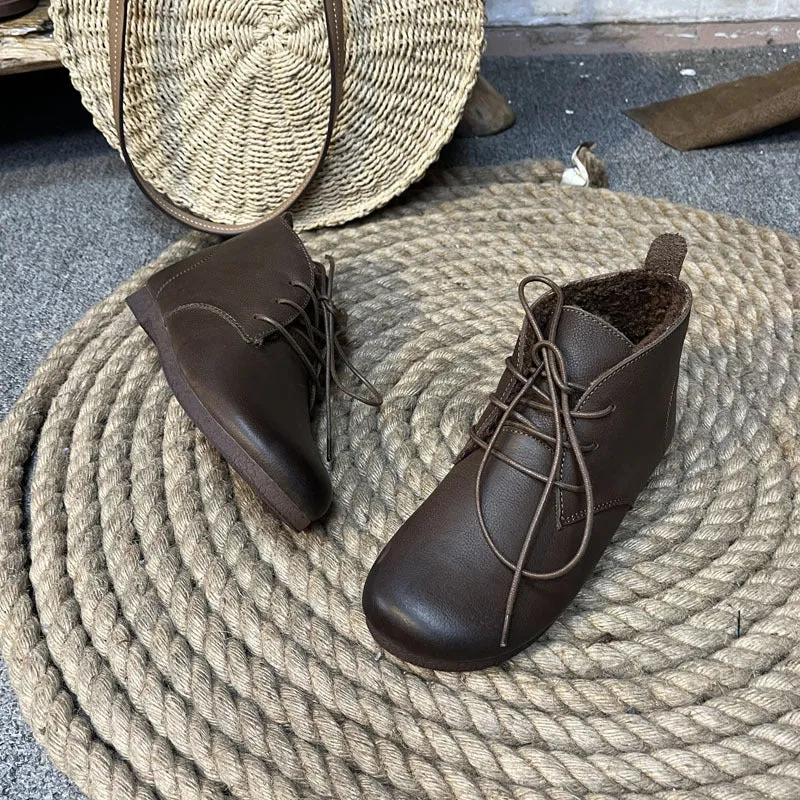 Vintage Leather Handmade Women's Flat Lace-up Martin Boots