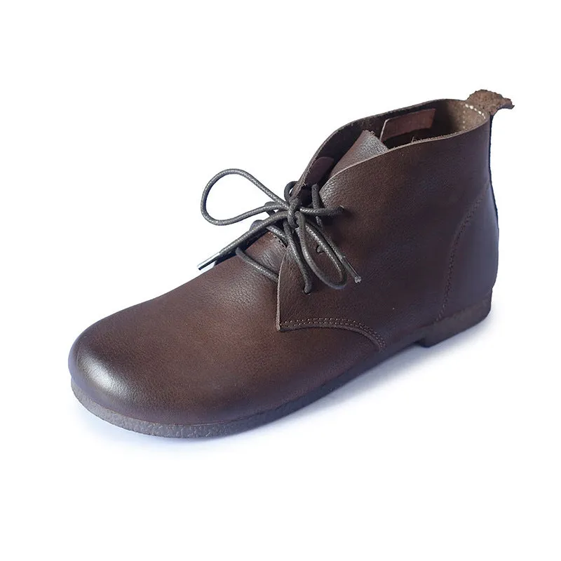 Vintage Leather Handmade Women's Flat Lace-up Martin Boots