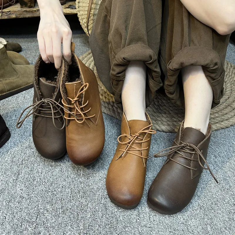 Vintage Leather Handmade Women's Flat Lace-up Martin Boots