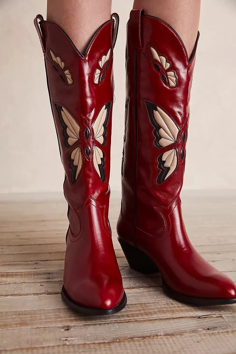 Western Boots Stunning Butterfly Inlay Woman Mid Calf Boots
