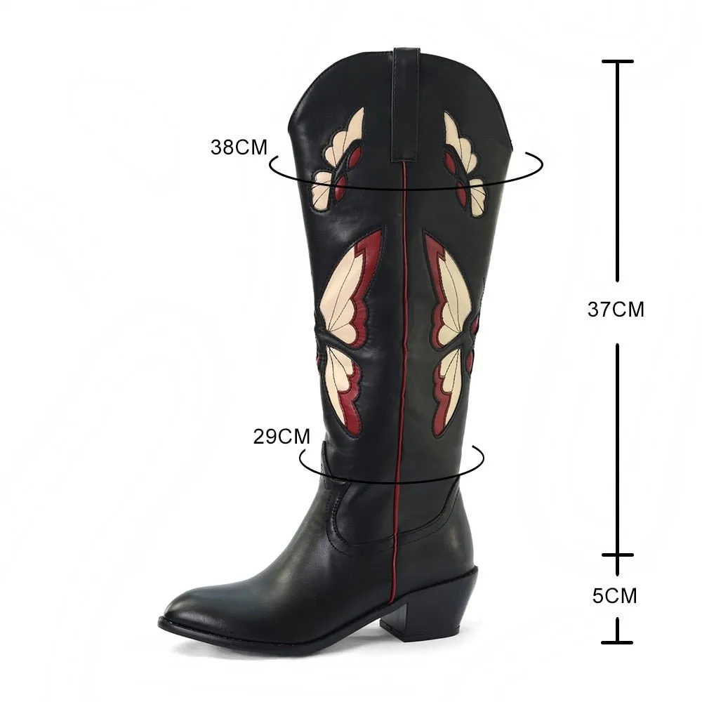 Western Boots Stunning Butterfly Inlay Woman Mid Calf Boots
