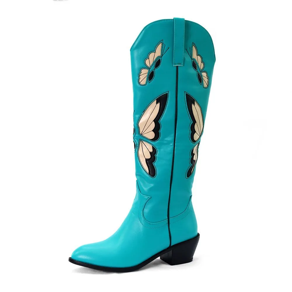 Western Boots Stunning Butterfly Inlay Woman Mid Calf Boots