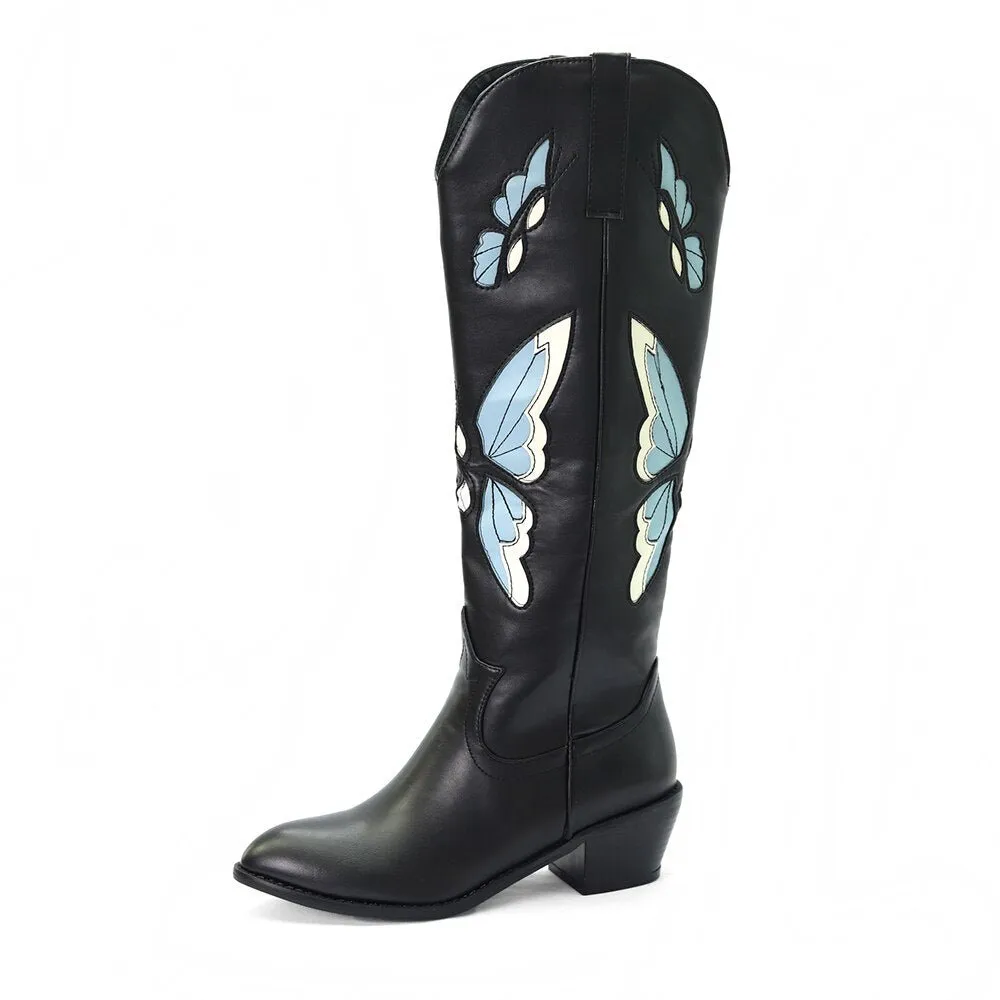 Western Boots Stunning Butterfly Inlay Woman Mid Calf Boots