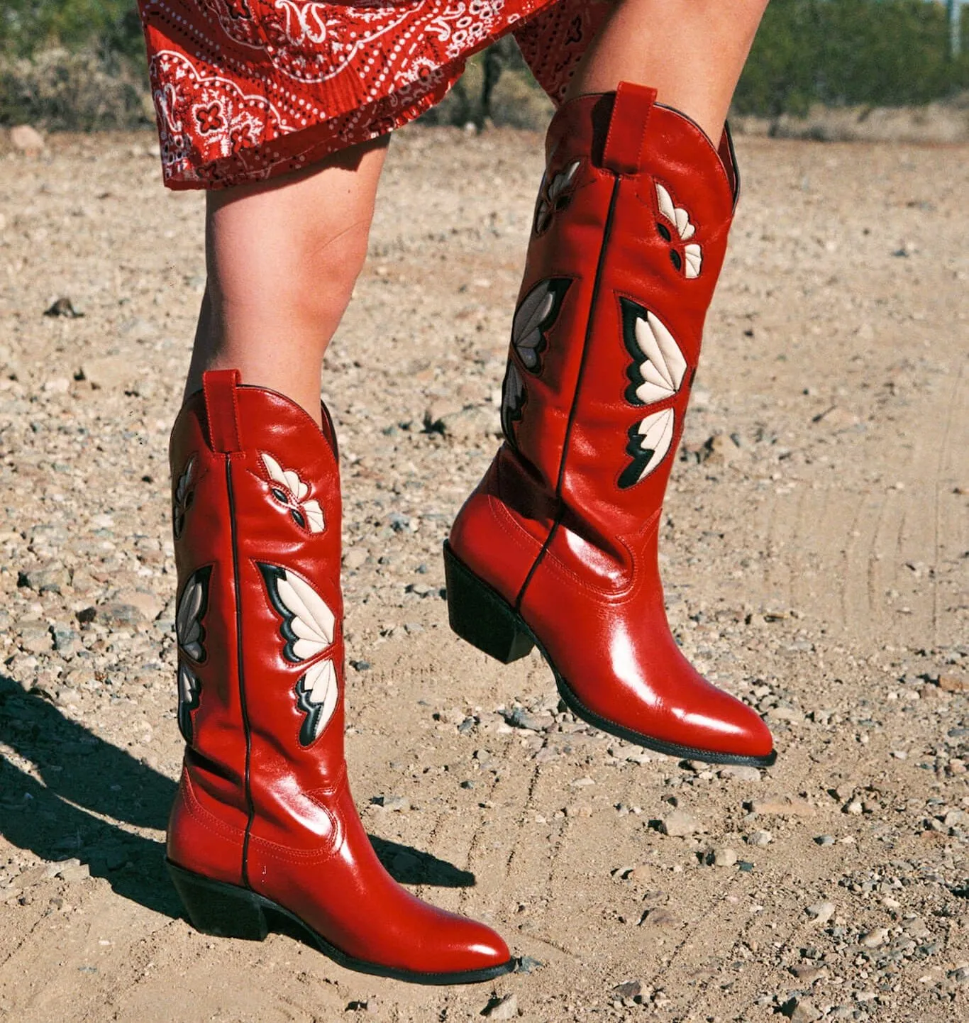 Western Boots Stunning Butterfly Inlay Woman Mid Calf Boots