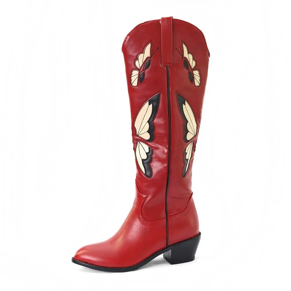 Western Boots Stunning Butterfly Inlay Woman Mid Calf Boots