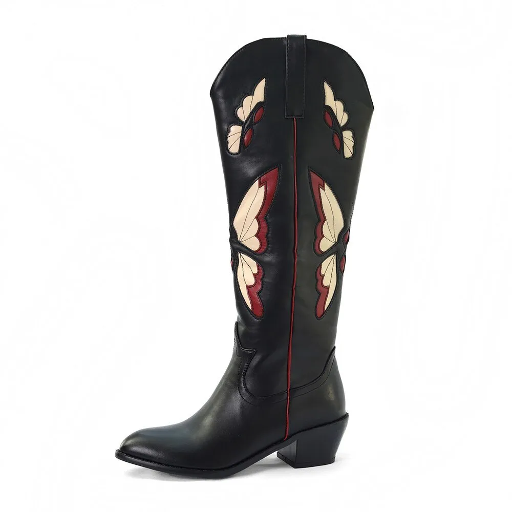Western Boots Stunning Butterfly Inlay Woman Mid Calf Boots