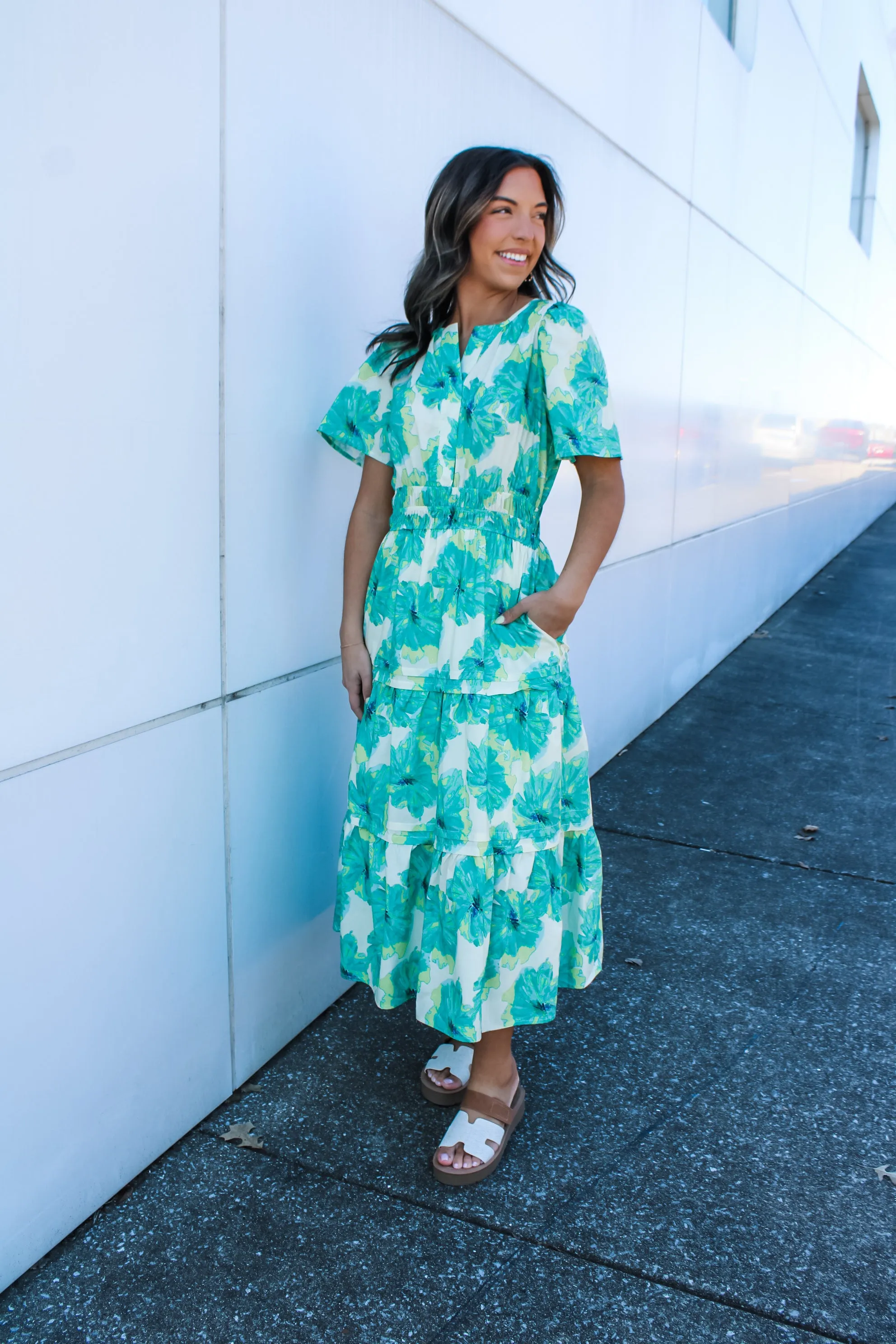 Wildflower Meadow Poplin Midi • Green