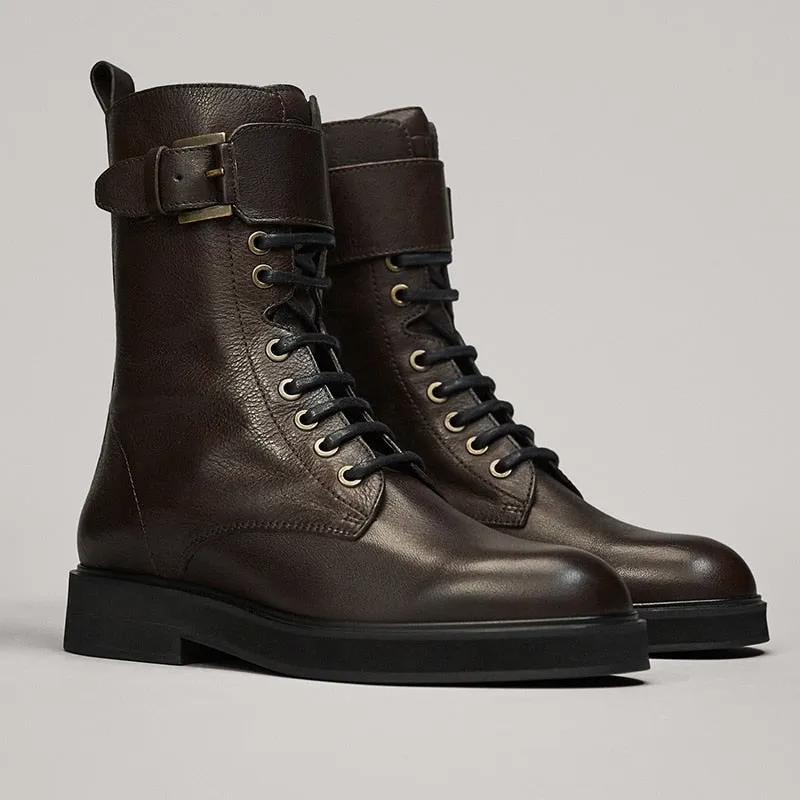Withered england retro high street fashion cowhide soft zippers High top Martin boots women shoes woman botas mujer shoes women