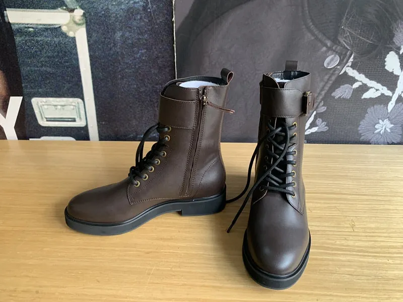 Withered england retro high street fashion cowhide soft zippers High top Martin boots women shoes woman botas mujer shoes women