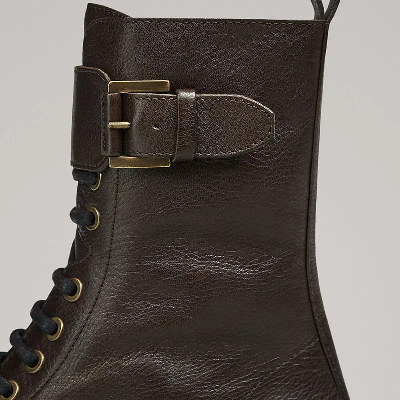 Withered england retro high street fashion cowhide soft zippers High top Martin boots women shoes woman botas mujer shoes women