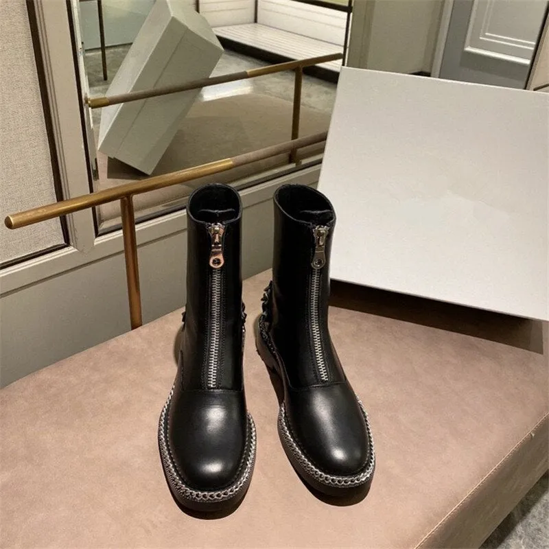 Women Low Heel Buckle Patchwork Punk Cool Motorcycle Boots