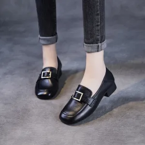 Women Plain Sheepskin Low Block Work Loafers