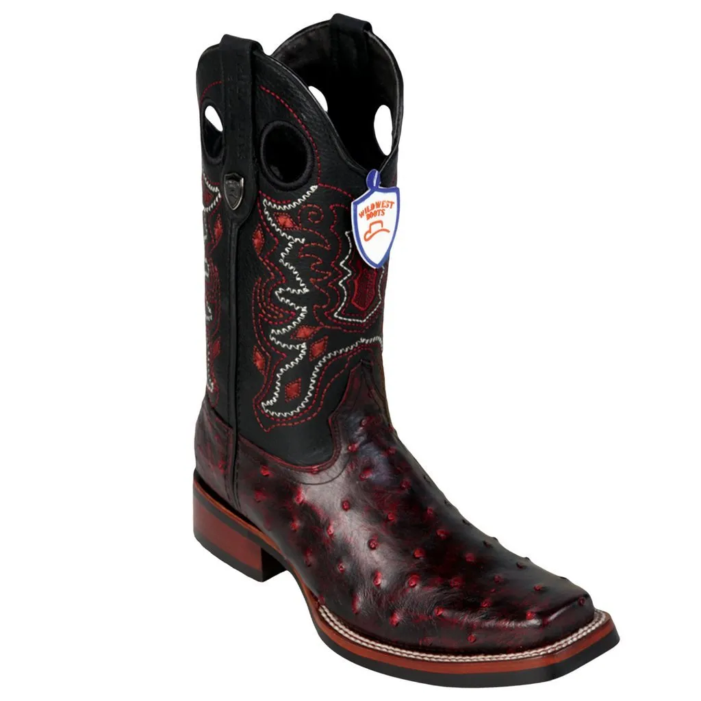 WWB Genuine Ostrich Square Toe Boot with a Rubber Sole