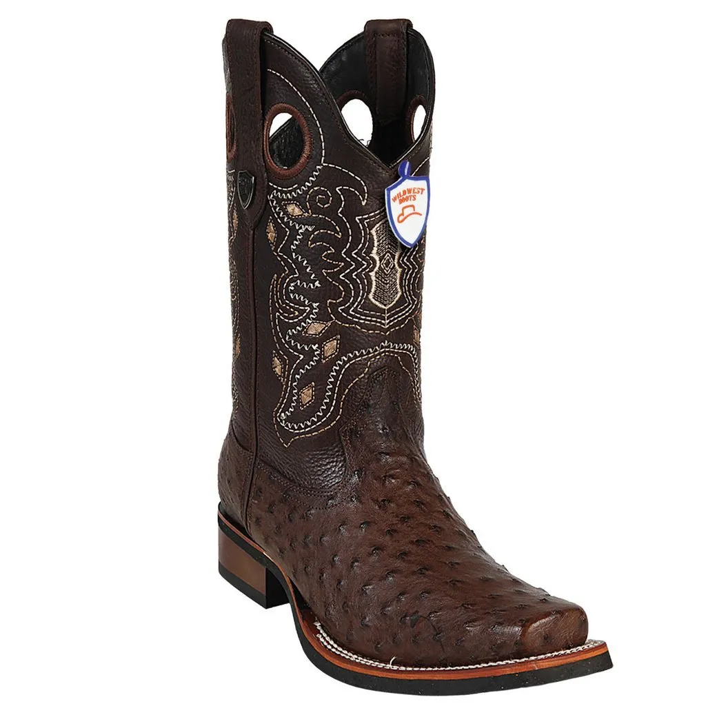 WWB Genuine Ostrich Square Toe Boot with a Rubber Sole